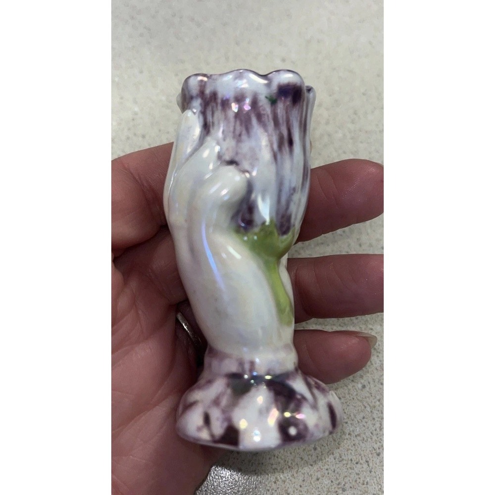 Art Deco Small Vase - Iridescent Porcelain Tulip and Hand - Vintage Home Decor -